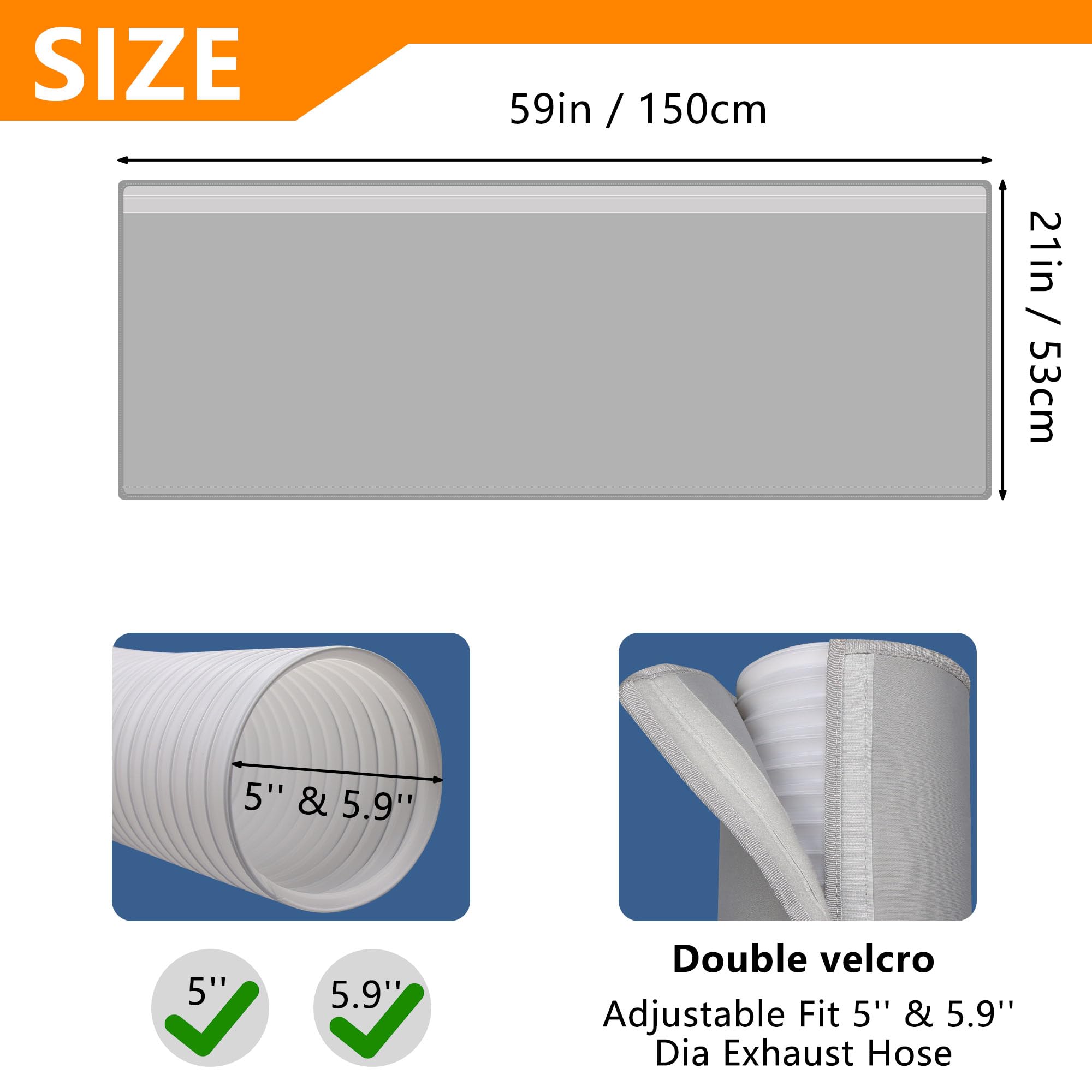 Portable Ac Hose Insulation Sleeve Set Of 2, Portable Air Conditioners Insulated Hose Cover Wrap, Fit 5'' & 5.9'' Diameter Exhau